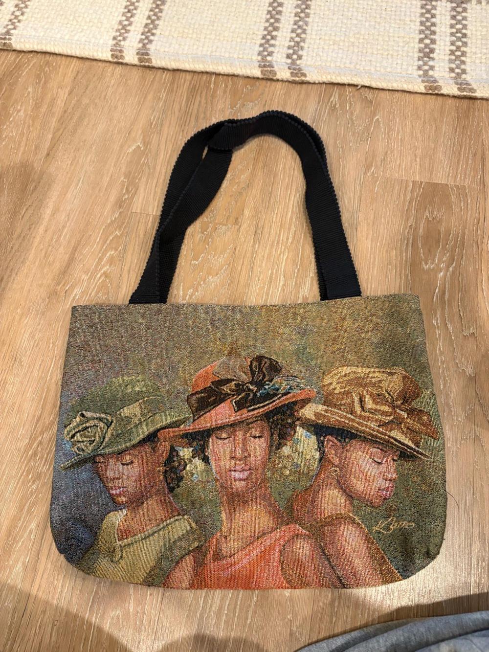 Tapestry Art Print Tote Bag with Black Handles - Multicolor
